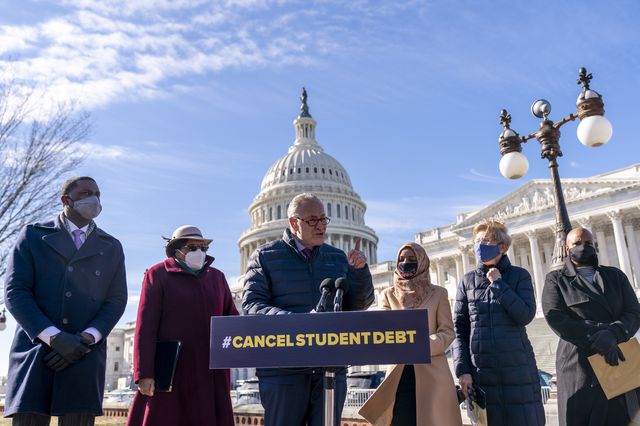 Congressional Democrats speaking on Capitol Hill Thursday about student debt forgiveness